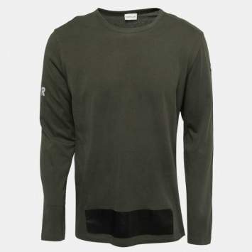 Pre Owned Moncler Military Green Cotton Crew Neck Long Sleeve T-Shirt XL