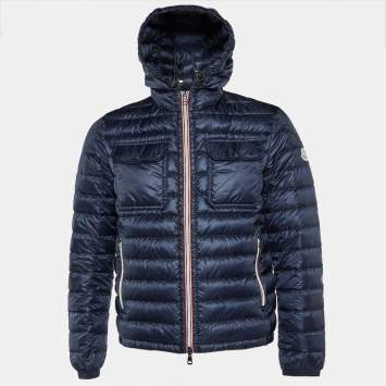 Pre Owned Moncler Navy Blue Quilted Synthetic Hooded Douret Jacket M