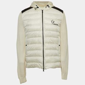 Pre Owned Moncler Off-White Cotton Knit and Quilted Nylon Down Tricot Cardigan L