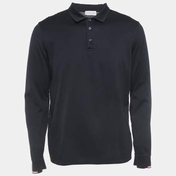 Pre Owned Moncler Black Cotton Long Sleeve Polo T-Shirt L