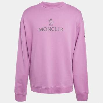 Pre Owned Moncler Purple Logo Print Cotton Sweatshirt XL