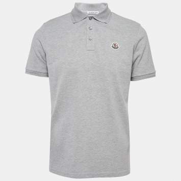 Pre Owned Moncler Grey Cotton Pique Logo Patch Polo T-Shirt M