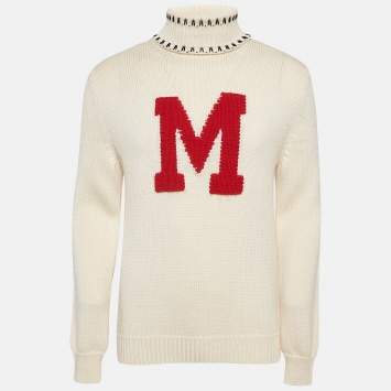 Pre Owned Moncler 2 1952 White Intarsia Wool Knit Turtleneck Sweater L