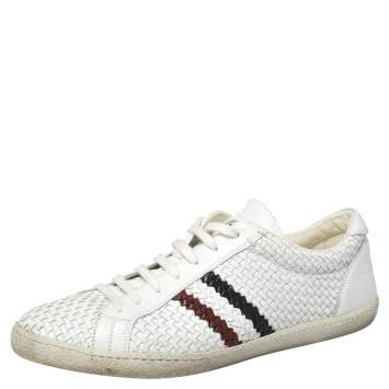 Pre Owned Moncler White Woven Leather Joseph Low Top Sneakers Size 44