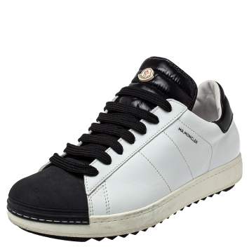 Pre Owned Moncler Black/White Leather Low Top Sneakers Size 42