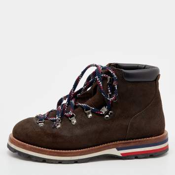Pre Owned Moncler Brown Suede Ankle Length Boots Size 41