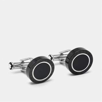 Pre Owned Montblanc Meisterstuck Onyx Stainless Steel Cufflinks