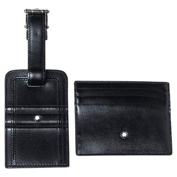 مملوكة مسبقًا Montblanc Black Leather Meisterstuck Card Holder and Luggage Tag Set