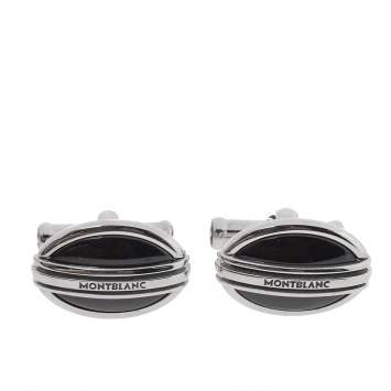 Pre Owned Montblanc Stainless Steel & Black Onyx Oval Cufflinks
