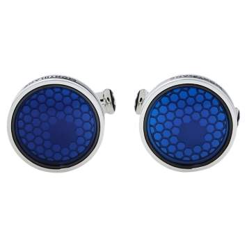 Pre Owned Montblanc Silver Tone & Blue Glass Round Star Cufflinks