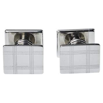 Pre Owned Montblanc Silver Tone Checked Pattern Essential Sartorial Cufflinks