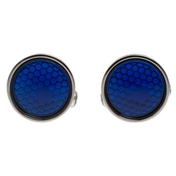 Pre Owned Montblanc Silver Tone & Blue Glass Round Star Cufflinks