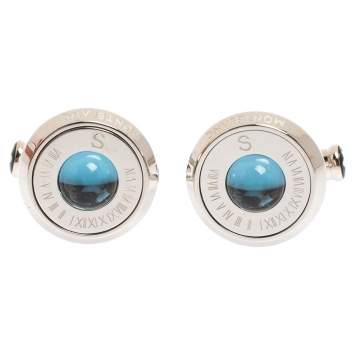 Pre Owned Montblanc Stainless Steel & Blue Sunstone Urban Spirit Round Cufflinks