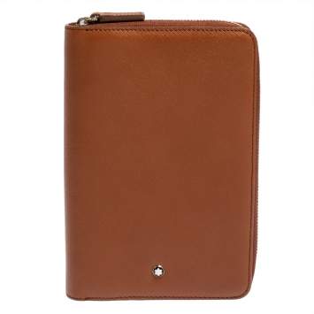Pre Owned Montblanc Brown Leather Zip Around Agenda Organizer