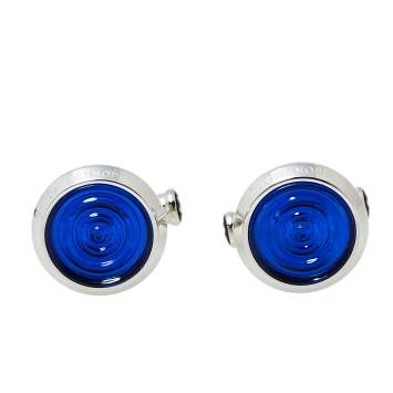 Pre Owned Montblanc Urban Spirit Stainless Steel Blue Resin Round Cufflinks