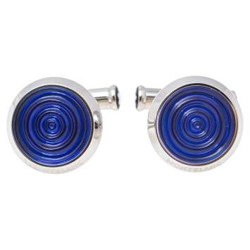 Pre Owned Montblanc Stainless Steel Blue Resin Urban Spirit Round Cufflinks