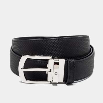 Pre Owned Montblanc Black Textured Leather Cut to Size Buckle Belt 