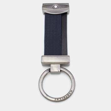 Pre Owned Mont Blanc Black & Brown Leather Gunmetal Tone Extreme Fob Stripes Keychain