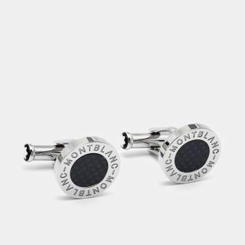 Pre Owned Montblanc Meisterstück Silver Tone Carbon Inlay Cufflinks