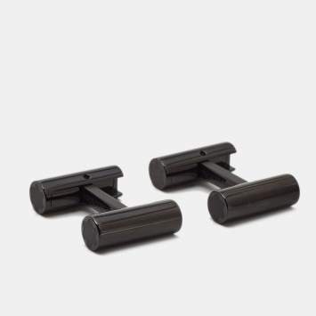 Pre Owned Montblanc Barrel Onyx Black Tone Metal Cufflinks