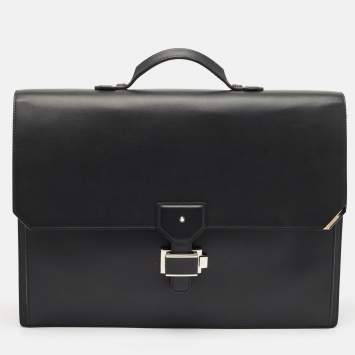 Pre Owned Montblanc Black Leather Urban Spirit Double Gusset Briefcase