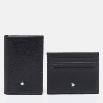 Pre Owned Montblanc Black Leather Meisterstuck Business Card Holder Set of 2