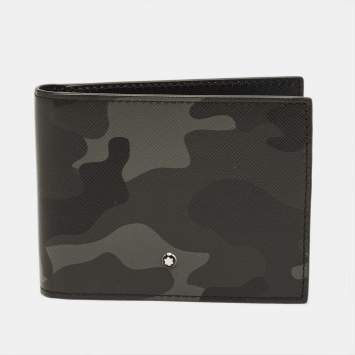 مملوكة مسبقًا Montblanc Sartorial Grey Camouflage Leather 4CC Money Clip Wallet