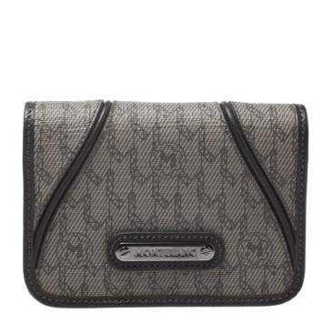 مملوكة مسبقًا Montblanc Dark Brown/Beige Signature Coated Canvas Flap Card Holder