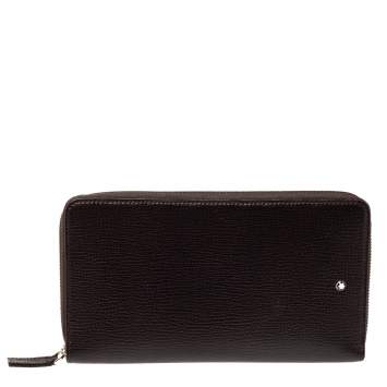 Pre Owned Montblanc Dark Brown Grain Leather Meisterstuck Travel Wallet