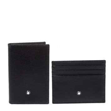 Pre Owned Montblanc Black Leather Meisterstuck Business Card Holder Set