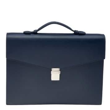 Pre Owned Montblanc Navy Blue Leather Meisterstuck Classic Single Gusset Briefcase