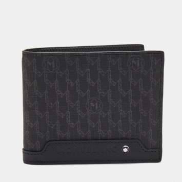 Pre Owned Montblanc Black Signature Coated Canvas and Leather Business Bifold Wallet