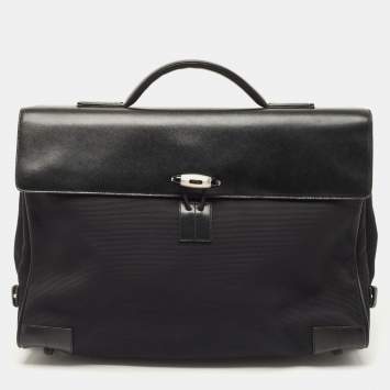 Pre Owned Montblanc Black Fabric and Leather Double Gusset Nightflight Briefcase