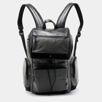 Pre Owned Montblanc Black/Grey Nylon and Leather Large Nightflight Backpack