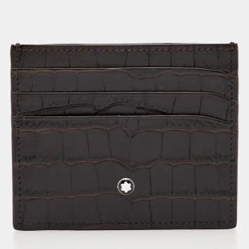 Pre Owned Montblanc Dark Brown Croc Embossed Leather Meisterstuck 6CC Card Holder