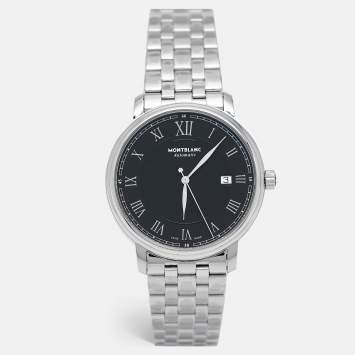 Pre Owned Montblanc Black Stainless Steel Tradition 116483 Men's Wristwatch 40 mm