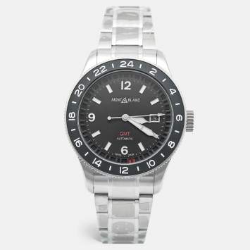 مملوكة مسبقًا Montblanc 1858 GMT 129615 Black Dial Stainless Steel Titanium Men's Wristwatch 42 mm