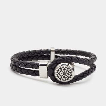 Pre Owned Montblanc Victor Hugo Braided Leather Stainless Steel Bracelet 63