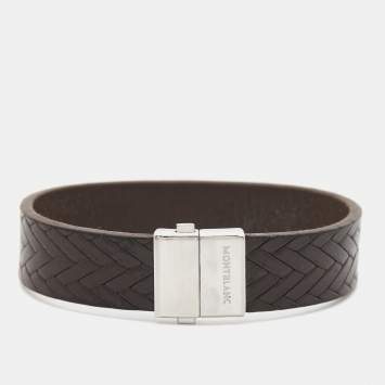 Pre Owned - Montblanc Brown Leather Stainless Steel Bracelet
