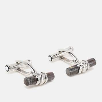 Pre Owned Montblanc Brown/Silver Tone Steel and Resin Bar Cufflinks