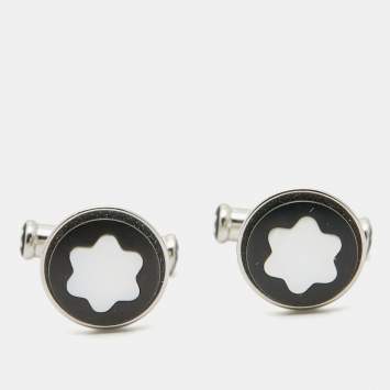 Pre Owned Montblanc Star Resin Mother of Pearl Silver Tone Cufflinks