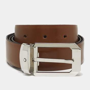 Pre Owned Montblanc Cut to Size Reversible Buckle Belt Brown/Black Leather