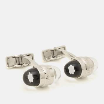 Pre Owned Montblanc Logo Glass Silver Tone Cufflinks