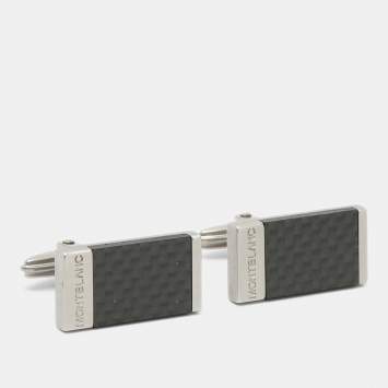 Pre Owned Montblanc Carbon Fiber Silver Tone Rectangular Cufflinks