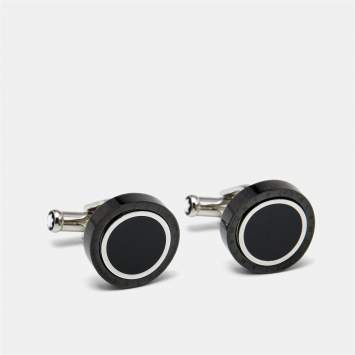 Pre Owned Montblanc Meisterstuck Ceramic Onyx Steel Cufflinks