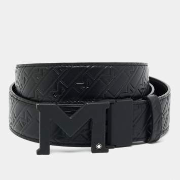 Pre Owned Montblanc M Cut to Size Buckle Belt Black M Gram Leather