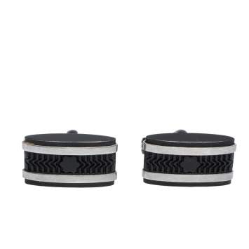 Pre Owned Montblanc Star Black Textured Inlay Two Tone Rectangular Cufflinks