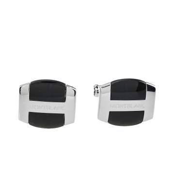 Pre Owned Montblanc Silver & Black Obsidian Oval Cufflinks