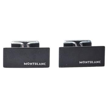 Pre Owned Montblanc Black PVD Coated Steel M Rectangular Cufflinks