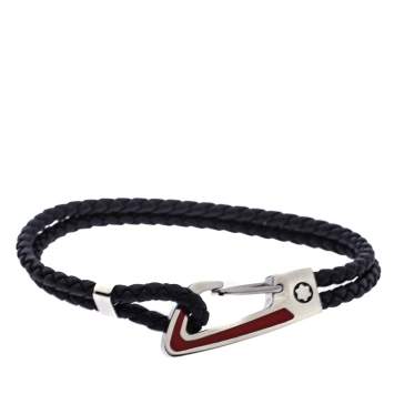 Pre Owned Montblanc Black Woven Leather Carabiner Closure Bracelet